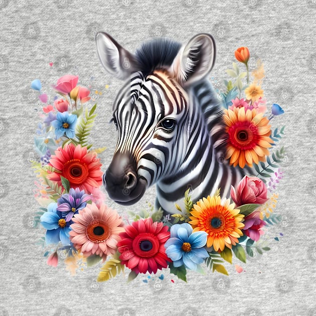 A baby zebra decorated with beautiful colorful flowers. by CreativeSparkzz